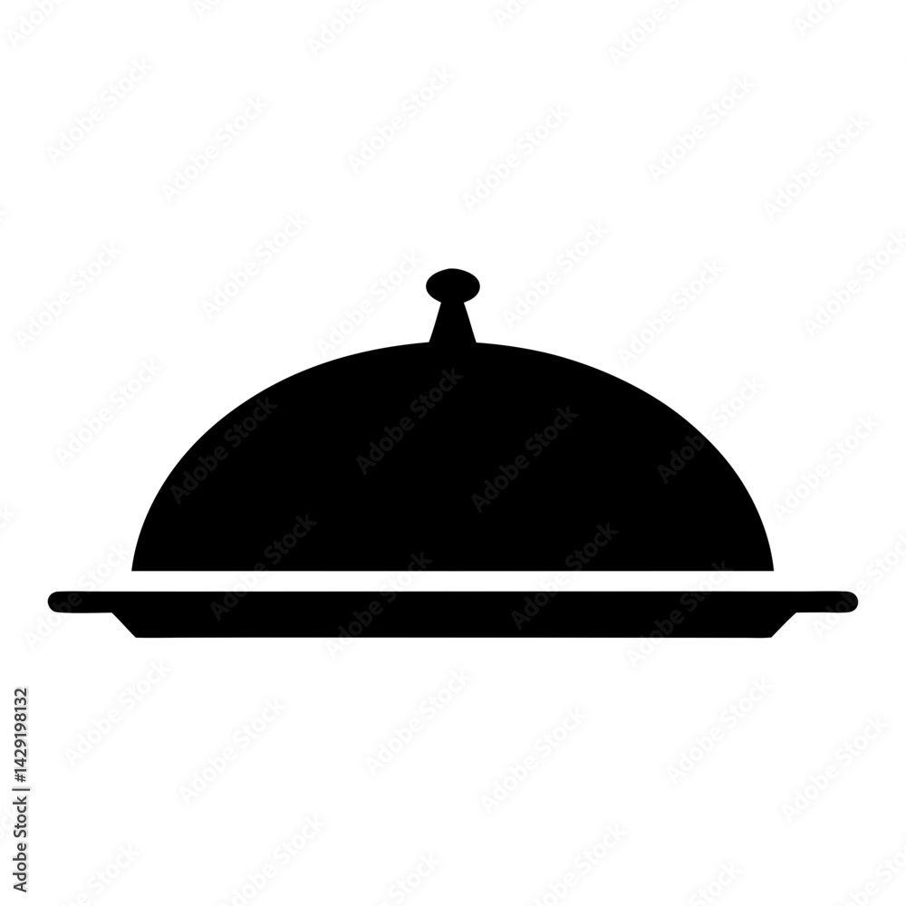 Obraz premium A black silhouette image depicts a transparent . covered food platter on a