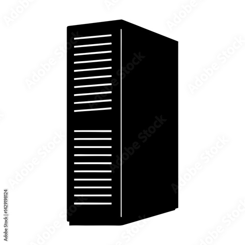 Black and Illustration of a Server transparent . Tower with Ventilation Slots and Perspective View