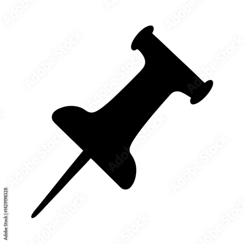 A simple black silhouette illustration of a transparent . thumbtack or pushpin on a