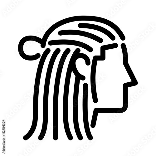 long straight hairstyle outline icon. female avatar side view black line illustration.