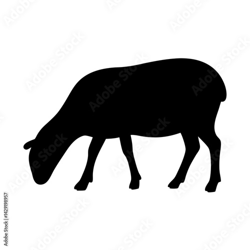 Silhouette of a Grazing Sheep Against , transparent . a Simple Black and Animal Illustration