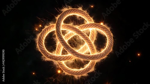 Glowing Endless Knot With Sparks On Black Background Stock Video