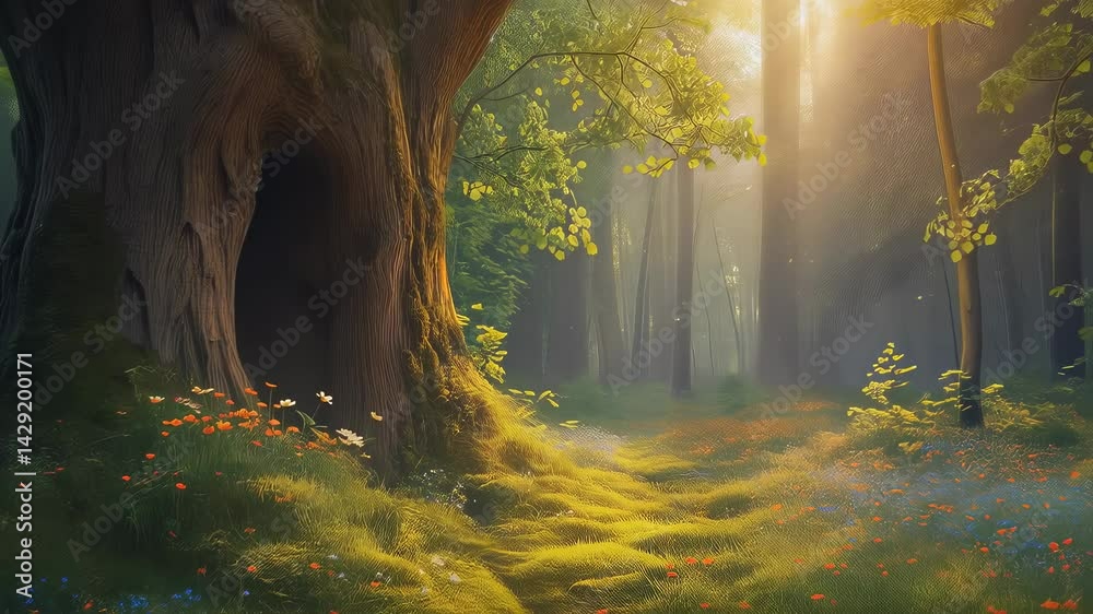 Enchanted Forest Beneath Sunlit Canopy
