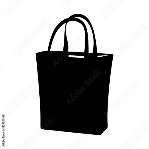 Silhouette of a simple, elegant black reusable tote bag on white