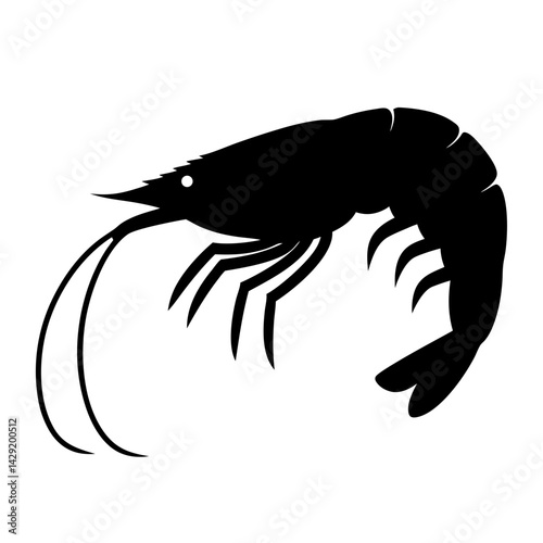 Black Silhouette of a Shrimp or Prawn Isolated on White Background