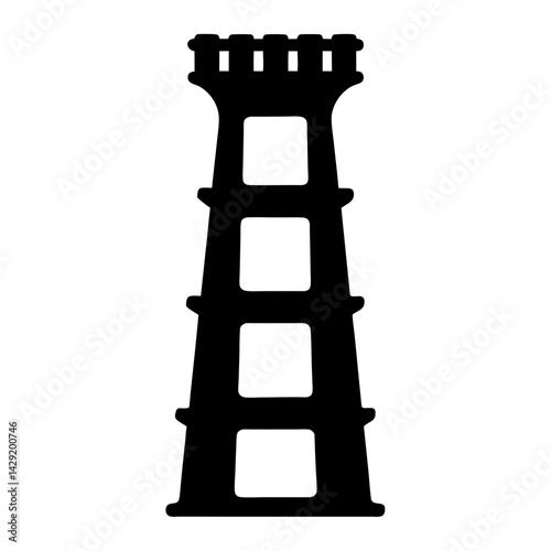 Silhouette of a medieval castle tower with four levels and battlements