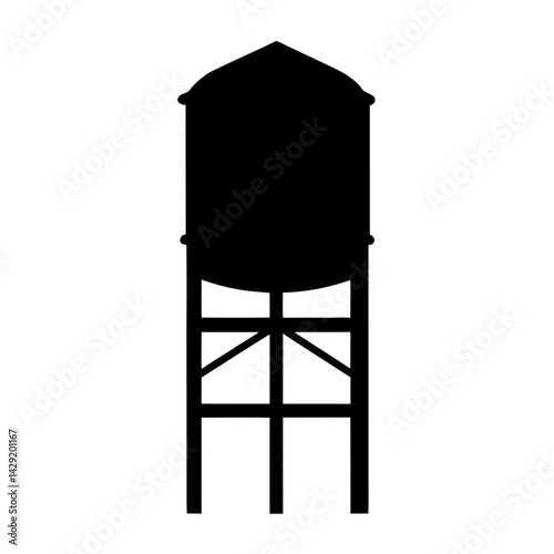 Silhouette of a Tall Vintage Water Tower against a White Background
