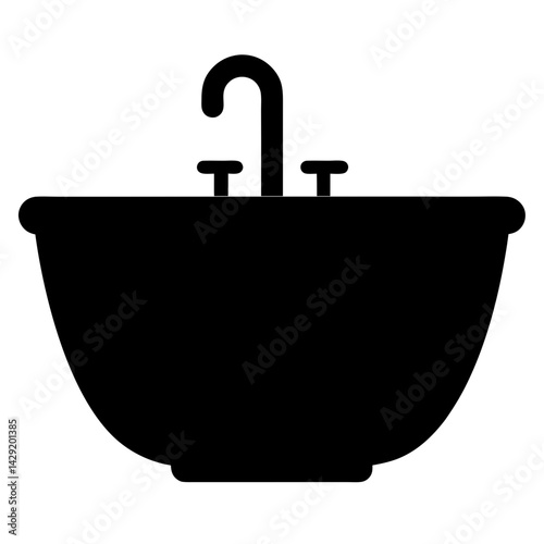 Elegant Black Vessel Sink Silhouette with Distinctive Faucet and Handle Design