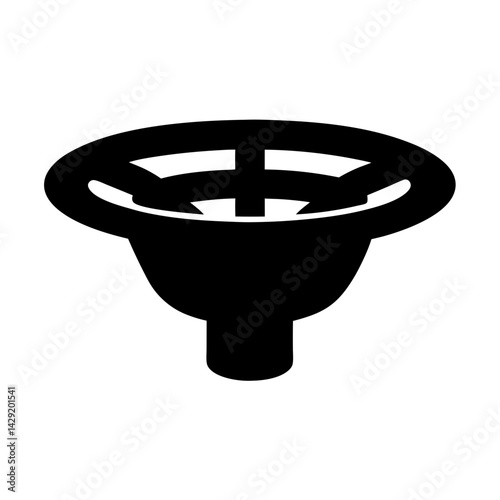 Black and white simple abstract icon of a drain or sink strainer
