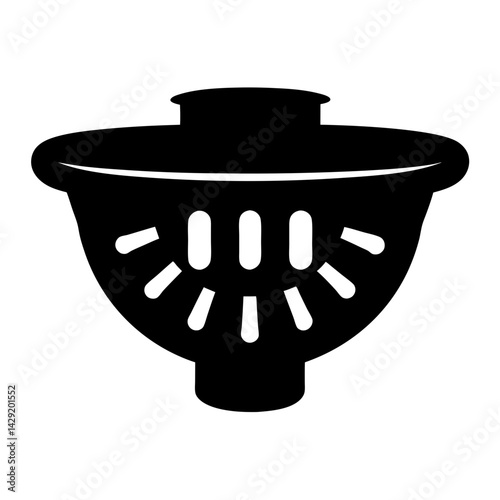 Stylized black and white vector graphic of a classic kitchen colander