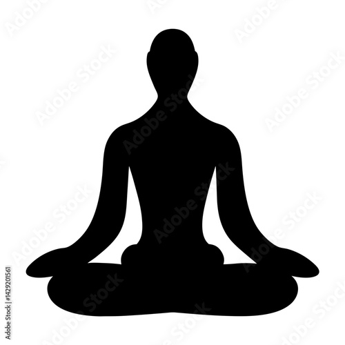 Black Silhouette of a Person Meditating in a Lotus Position on White