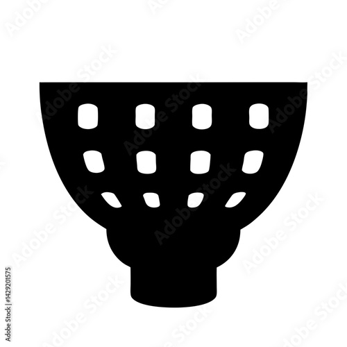 Black and white silhouette of a strainer with multiple straining holes