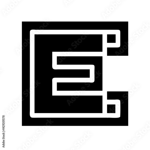 A black-and-white vector illustration of the letter E designed as an abstract symbol or icon—perfect for logos, branding, and modern graphic design projects.