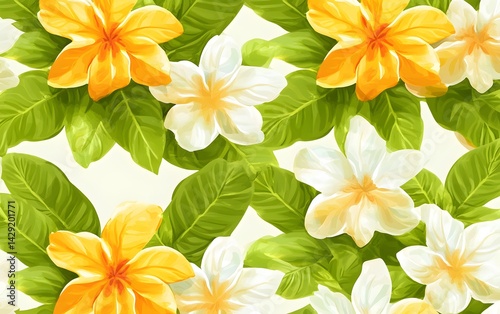 Vibrant Tropical Plumeria Flower Seamless Pattern