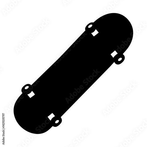 Black and white illustration of a skateboard viewed from the top side
