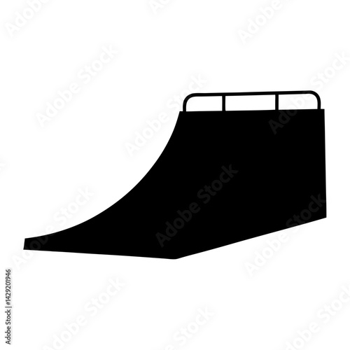 Silhouette of a Quarter Pipe Skateboard Ramp with Rails Illustration