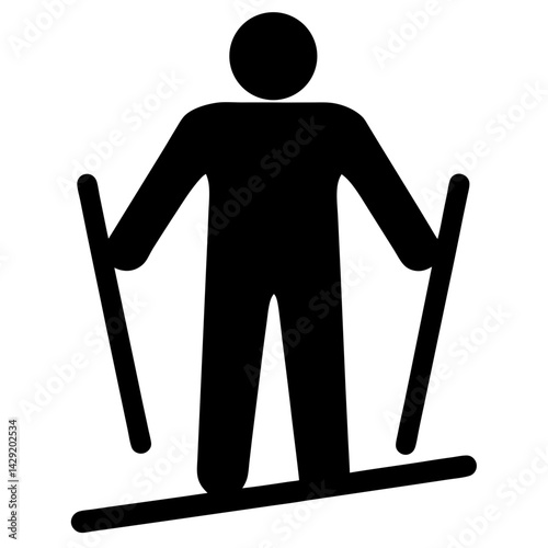 Icon representing a skier holding ski poles, on skis and ready to ski