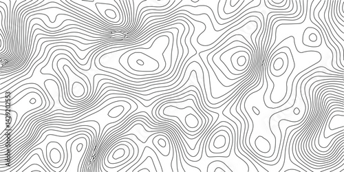 The black grey on white contours vector topography stylized height of the lines. The concept of a conditional geography scheme and the terrain path. Ultra wide. Map vector terrain Illustration. 
