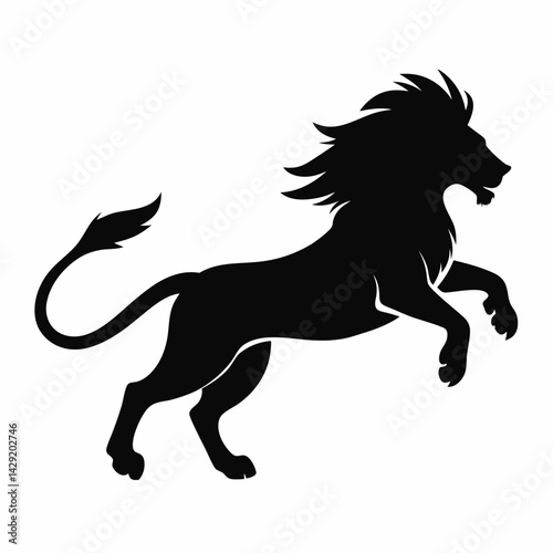 Silhouette of a lion jump on white background.