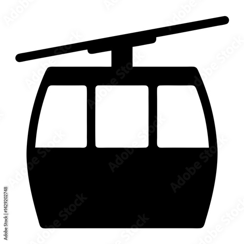 Silhouette illustration of a cable car with clear windows against white background