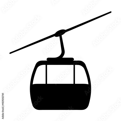Black and white vector image showing a gondola traveling in the sky
