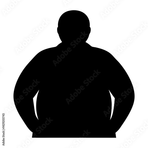 Silhouette of a stout man standing with hands on hips looking forward