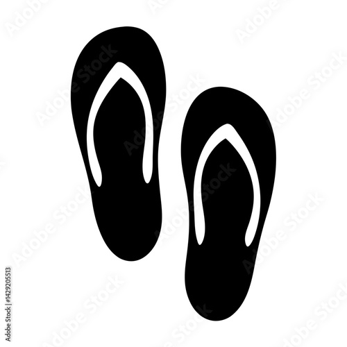 Black silhouette of two flip flops on a plain white background