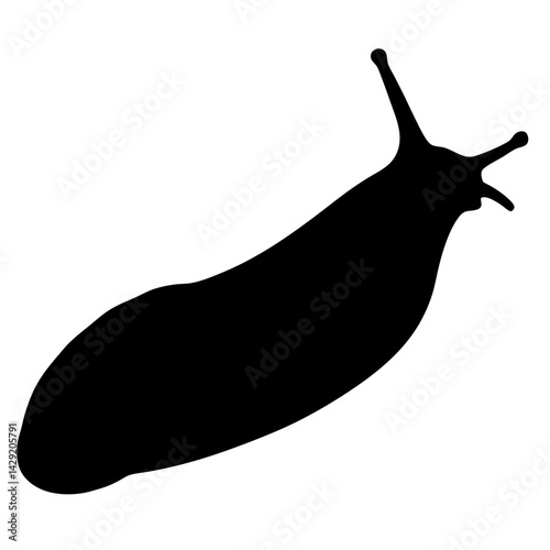 Black Silhouette of a Slug, a Gastropod Mollusk, Isolated on White Background