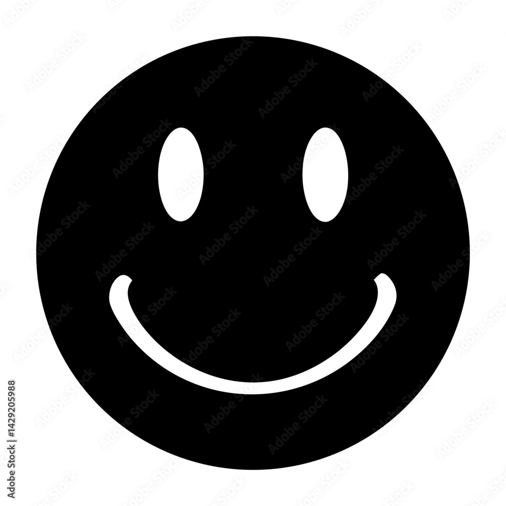 Fototapeta premium Simple black and white smiley face icon with happy expression and minimalist design