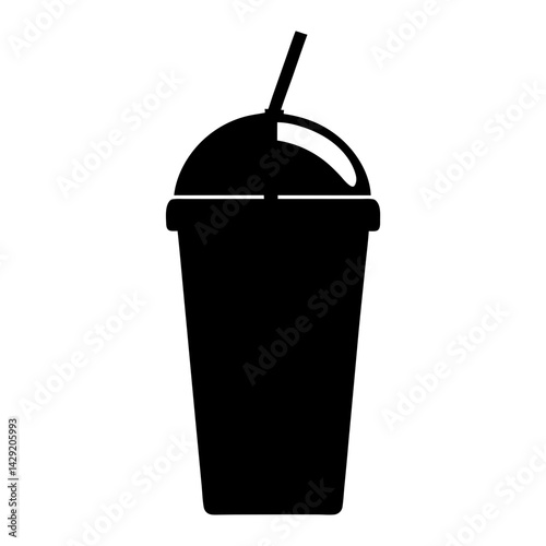 Black silhouette of a disposable drink cup with a straw and lid