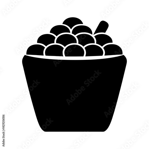 A minimalist icon representing a bucket filled with small round objects