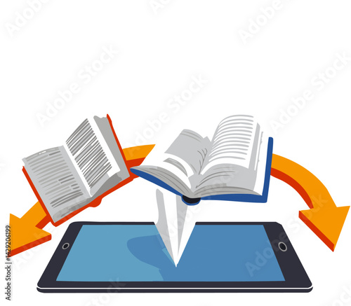 Digital Learning Concept with Book and Tablet Exchange – E-Learning and Knowledge Transfer in Modern Education

