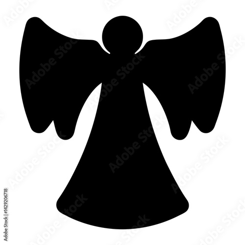 Stylized silhouette of an angel with wings spread and flowing gown