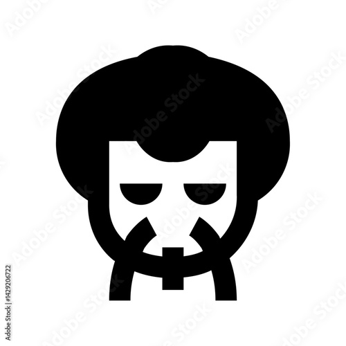 Illustration of a person with an afro and a beard in black and white minimalist style design vector art