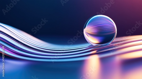 Glass Sphere Resting on Colorful Wavy Surface
