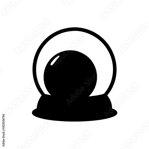 Monochromatic depiction of a snow globe with a dark silhouette design