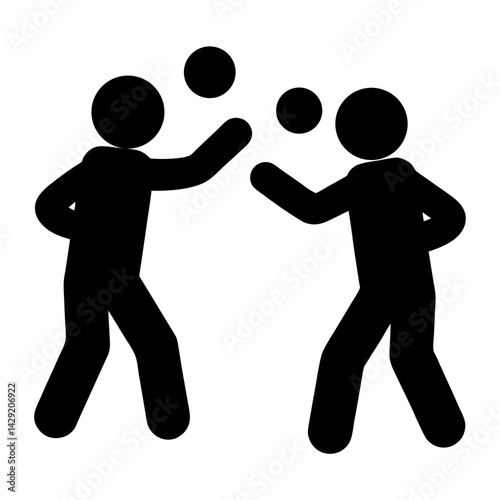 Stylized black and white vector art depicts two figures juggling balls
