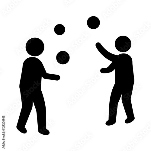 Silhouetted figures engaged in the entertaining art of juggling multiple balls
