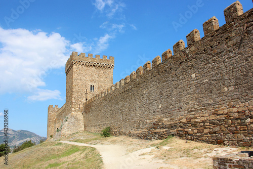 Genoese fortress protecting sudak city on the black sea coast in crimea