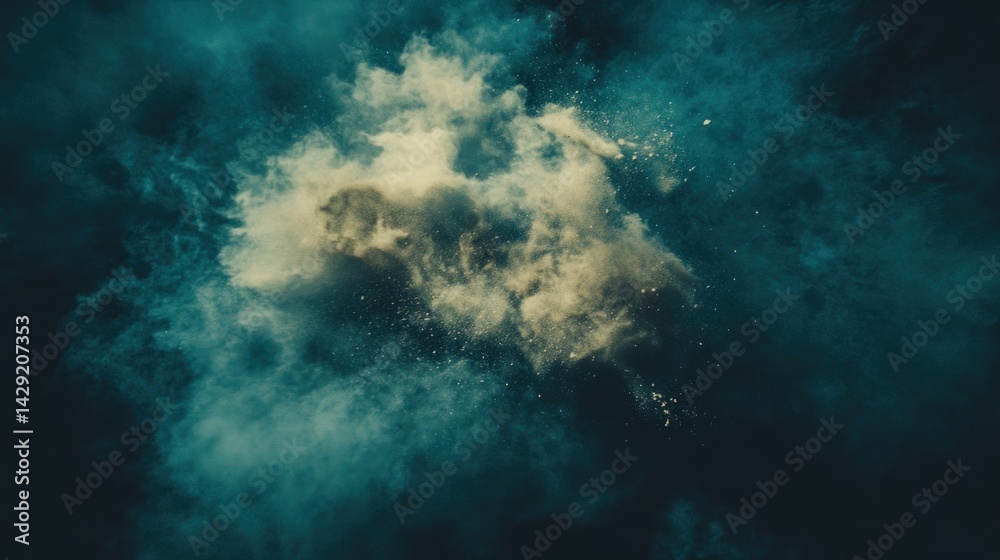 Fototapeta premium Abstract teal and beige smoke cloud burst