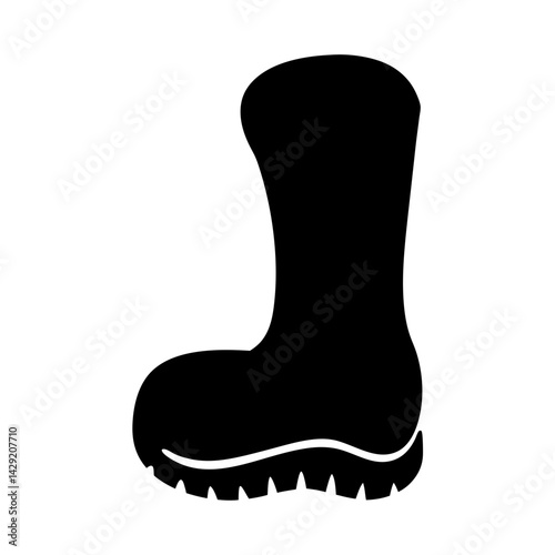 Simple black silhouette illustration of a durable rubber or plastic rain boot