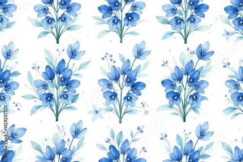 Delicate repeating bluebell pattern, watercolor style , pastel, repeating pattern