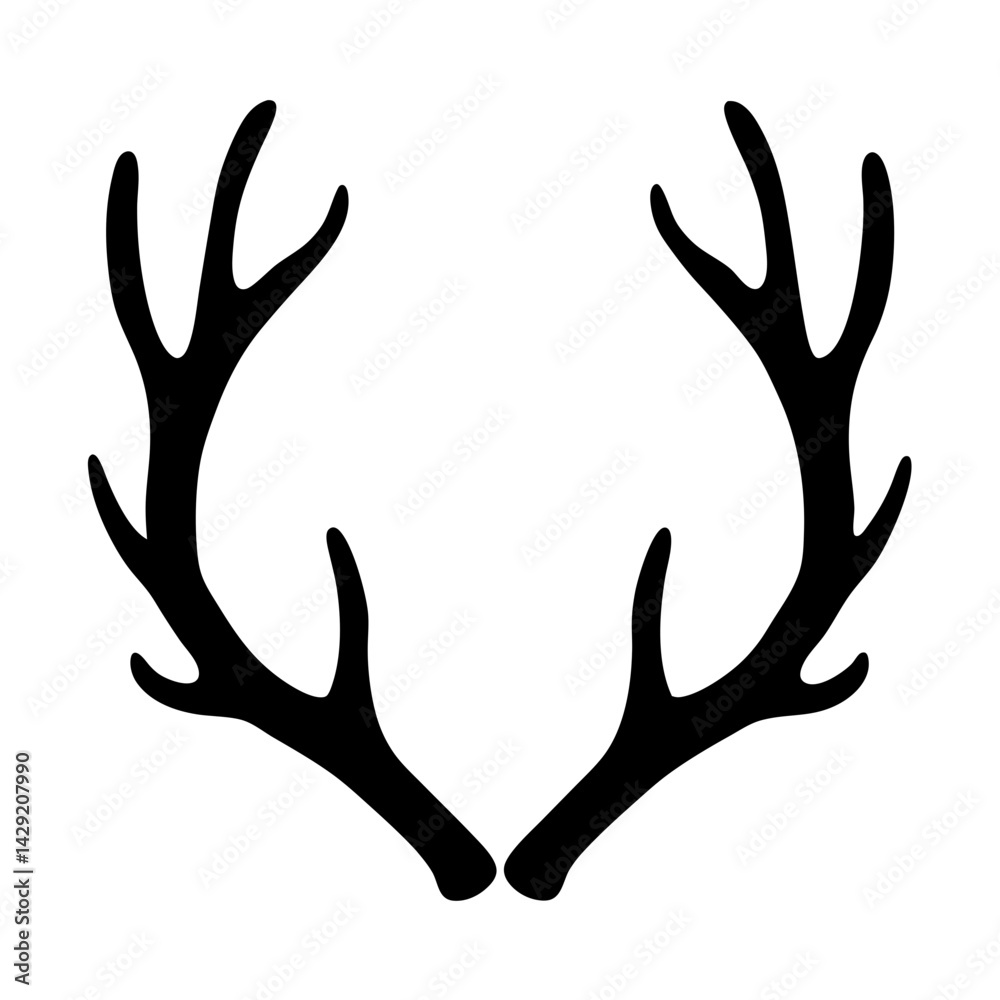 Silhouette of two deer antlers facing each other on a white background Silhouette of two deer antlers facing each other on a white background