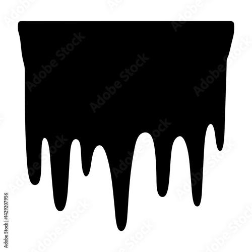 Abstract black drips, paint splash, slime or chocolate syrup overflowing illustration