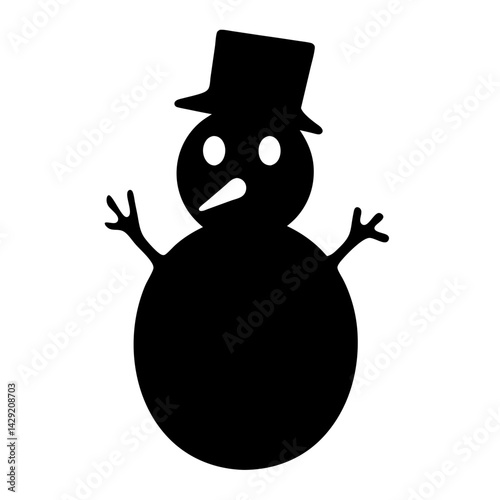 Silhouette of a friendly snowman with a top hat and twig arms