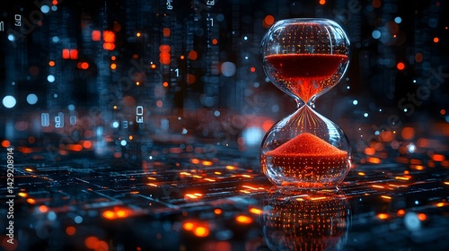 Obraz na płótnie Captivating holographic hourglass with glowing red sand w salonie