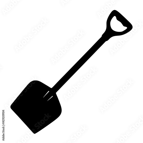 Silhouette of a shovel used for digging in gardening and construction work