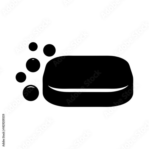 Simple graphic illustration of a bar of soap with soap bubbles