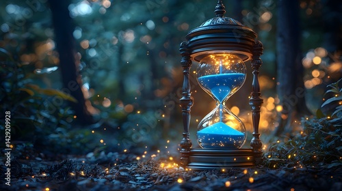 Obraz na płótnie A mystical hourglass set against an enchanted forest backdrop w salonie