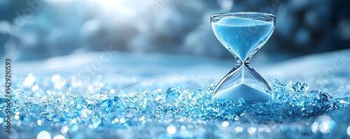 Obraz na płótnie Frozen in time A shattered hourglass icon suspended in a surreal icy landscape w salonie